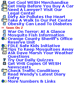 Screenshot of site, with list of links